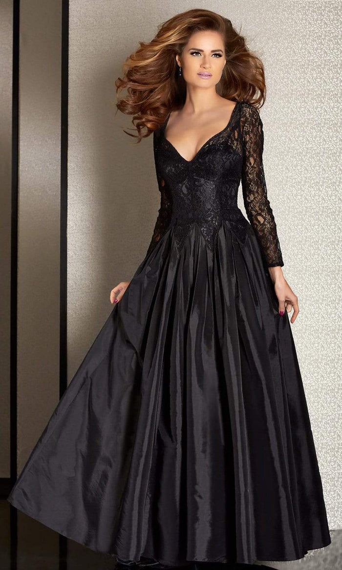 Clarisse - M6205 Long Sleeve Illusion Lace Gown Special Occasion Dress 10 / Black