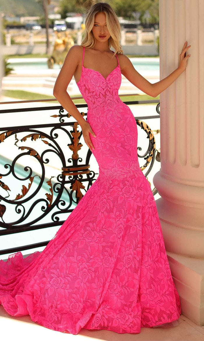 Clarisse - Sweetheart Floral Lace Evening Gown 810475 Evening Dresses 00 / Hot Pink