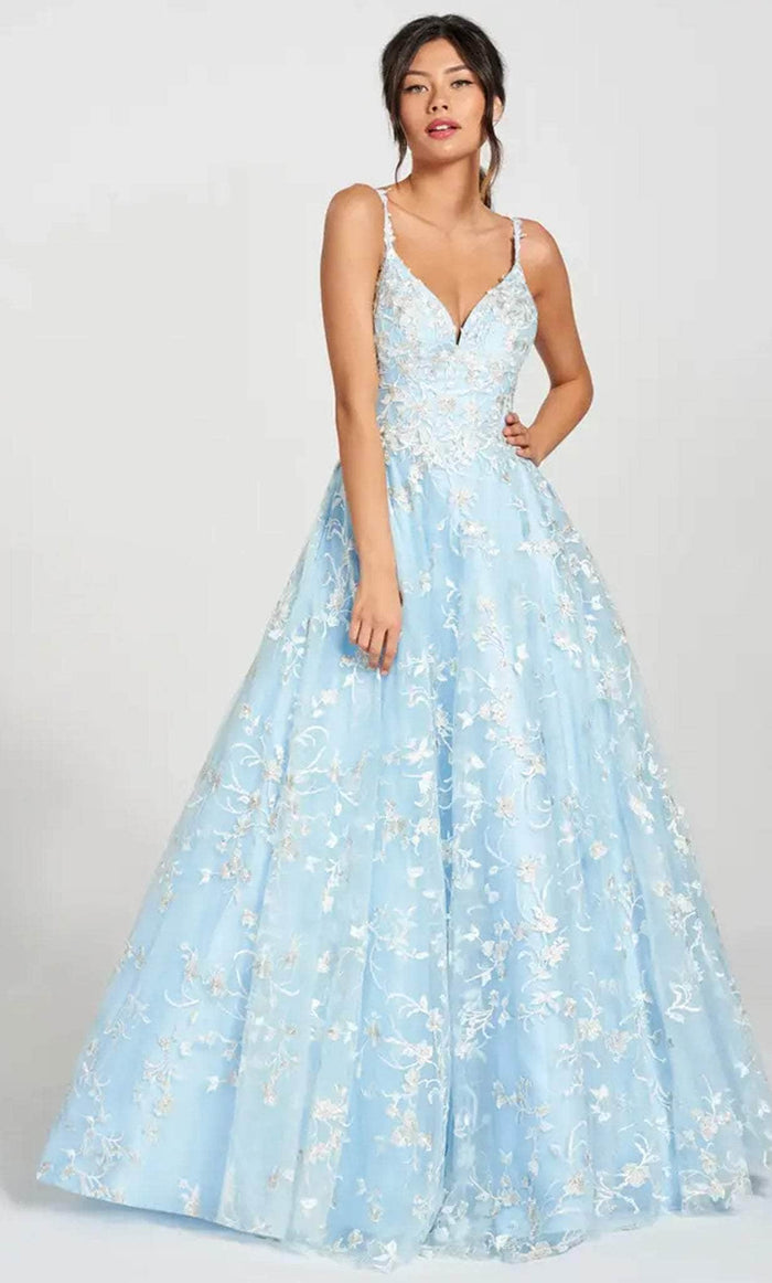 Colette for Mon Cheri CL12210 - Floral Appliqued Ballgown Ball Gowns 00 / Sky Blue