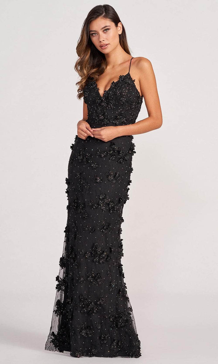 Colette for Mon Cheri CL2058 - 3d Floral Rhinestone Sheath Prom Dress Prom Dresses 00 / Black