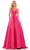 Colors Dress G1089 - V-Neck Ruched Satin Ballgown Prom Dresses 00 / Hot Pink