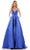 Colors Dress G1089 - V-Neck Ruched Satin Ballgown Prom Dresses 00 / Royal