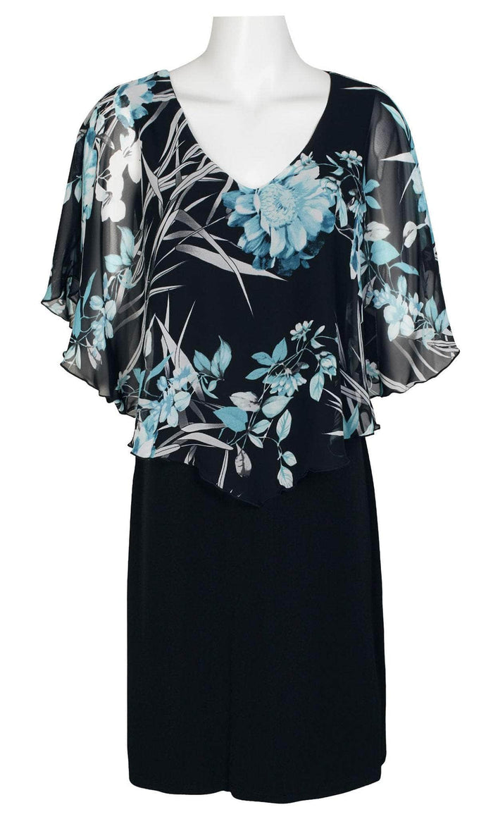 Connected Apparel TCN43080M1 - Cape Sleeve Floral Short Dress Semi Formal 10 / Seafoam