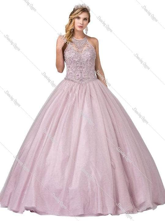 Dancing Queen - 1340 Bejeweled Halter Neck Ballgown - 1 pc Dusty Pink In Size 2XL Available CCSALE 2XL / Dusty Pink