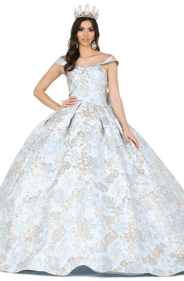 Dancing Queen - 1433 Off-Shoulder Gilt-Rosette Ballgown Quinceanera Dresses XS / Aqua/Gold