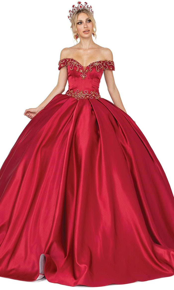 Dancing Queen 1466 - Beaded Off Shoulder Quinceanera Ballgown Ball Gowns XS / Burgundy