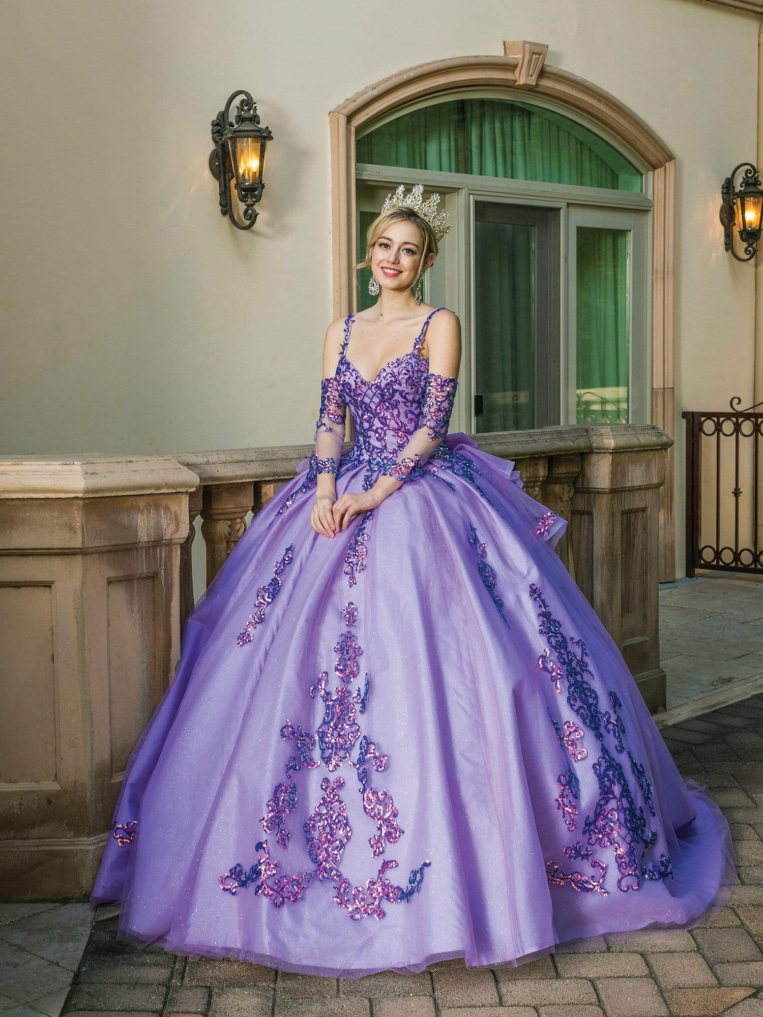 Dancing Queen - 1652 Shimmer Applique Ballgown with Bow Accent ...