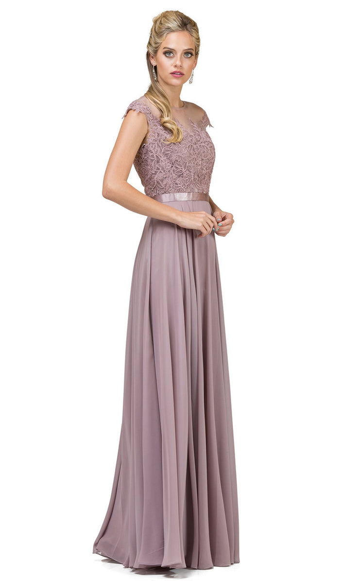 Dancing Queen - 2121 Sheer Floral A Line Evening Gown Special Occasion Dress XS / Mocha