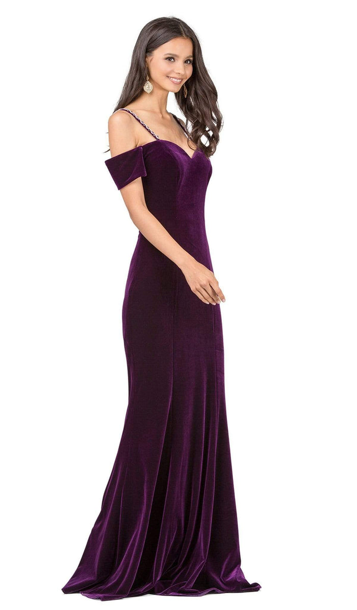 Dancing Queen - 2295 Fitted Off Shoulder Strap Prom Dress Evening Dresses XS / Plum