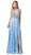 Dancing Queen - 2527 Beaded Crisscrossed Back High Slit Gown Prom Dresses XS / Sky Blue