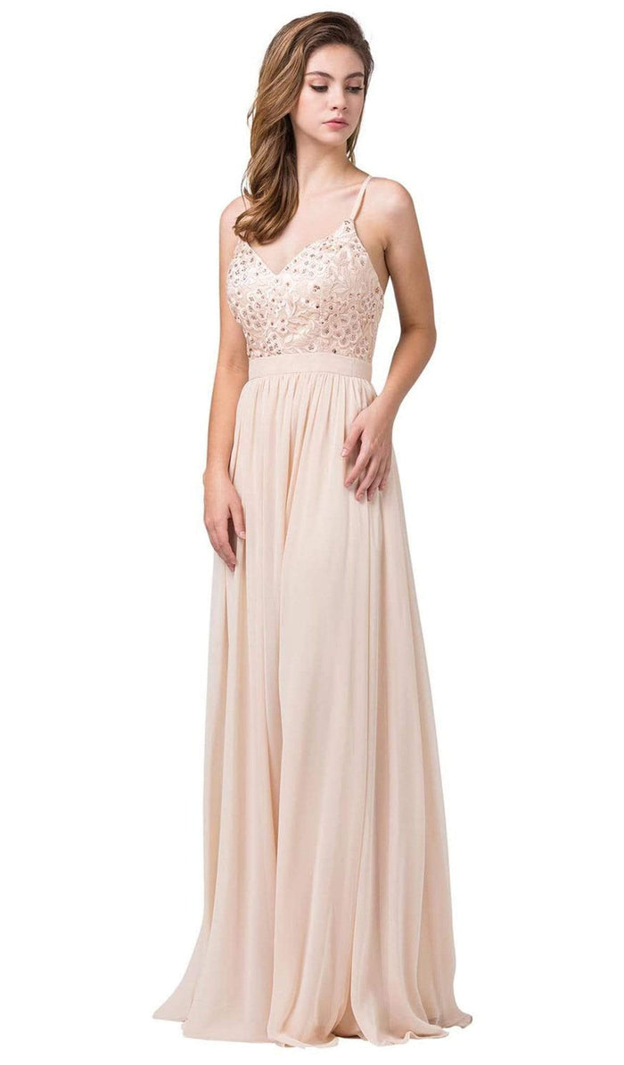 Dancing Queen - 2571 Embroidered V-neck Long A-line Dress Special Occasion Dress XS / Champagne