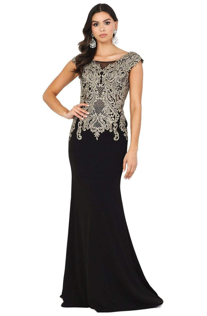 Dancing Queen - 2920 Embroidered Bateau Trumpet Dress Mother of the Bride Dresses XS / Black