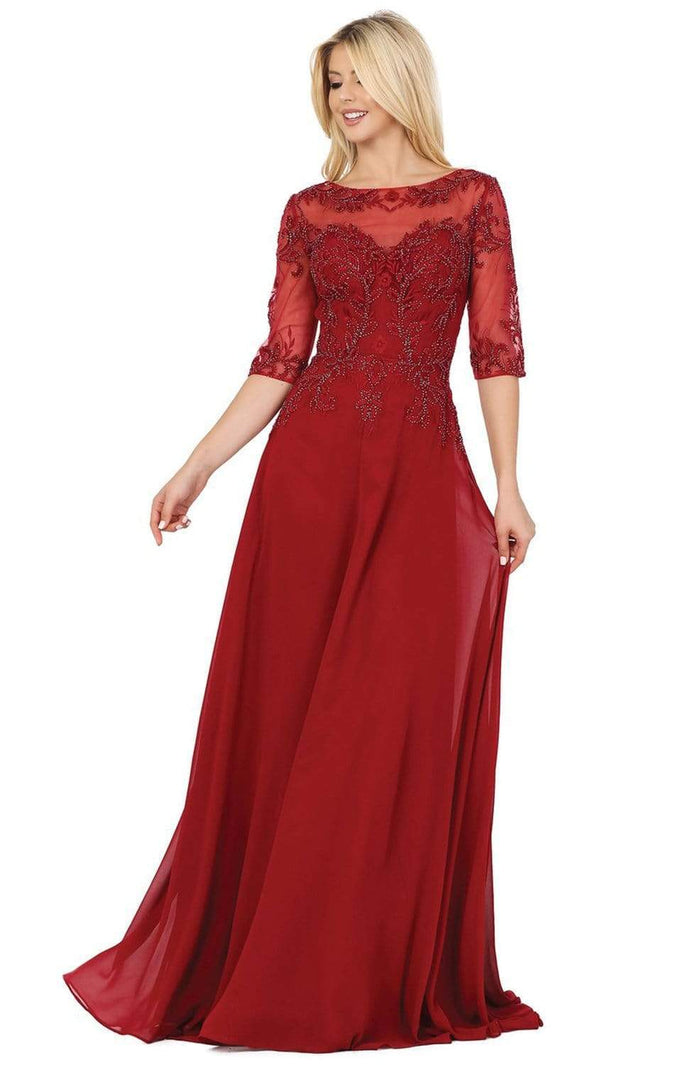 Dancing Queen - 2980 Embroidered Bateau A-line Dress Mother of the Bride Dresses XS / Burgundy