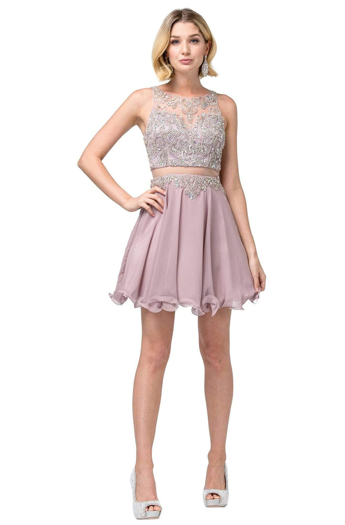 Dancing Queen - 3052 Embellished Halter A-line Cocktail Dress Homecoming Dresses XS / Mocha