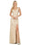 Dancing Queen - 4063 Bead Garlanded High Slit Glitter Gown Prom Dresses XS / Champagne