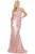 Dancing Queen - 4066 Sequin Embellished Deep V-neck Trumpet Dress Pageant Dresses XS / Rose Gold