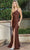 Dancing Queen 4305 - Draped High Slit Prom Dress Special Occasion Dress XS / Brown