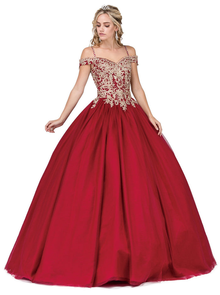 Dancing Queen - Appliqued Off-Shoulder Evening Gown 1291 - 1 pc Burgundy In Size M Available CCSALE M / Burgundy