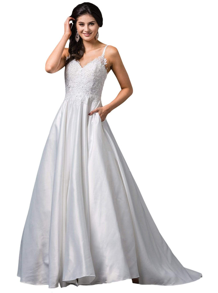 Dancing Queen Bridal - 81 Sleeveless Embellished V-neck A-line Gown Wedding Dresses XS / Off White