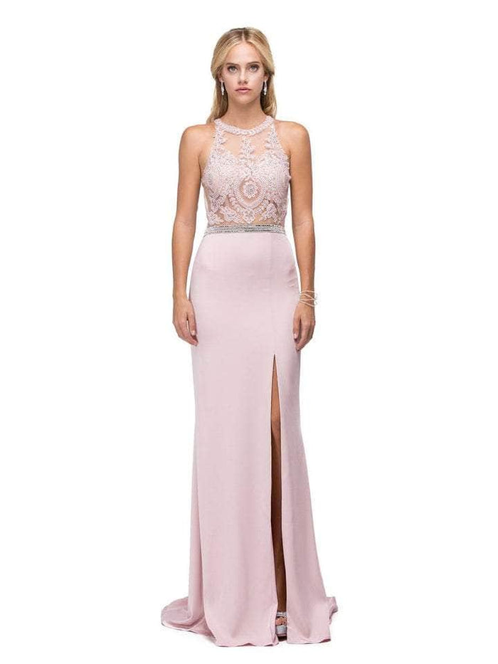 Dancing Queen Bridal - Jewel Neck High Slit Prom Dress 9702  - 1 pc Blush In Size XL Available CCSALE XL / Blush