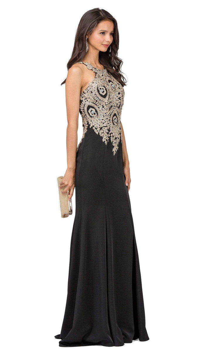 Dancing Queen - Embellished Halter Fitted Prom Dress 2349 CCSALE S / Black