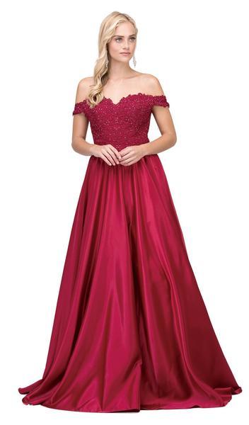 Dancing Queen - Embroidered Off Shoulder A-Line Prom Gown 2355 - 1 pc Burgundy In Size XS Available CCSALE XS / Burgundy