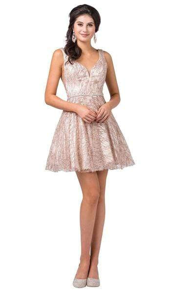 Dancing Queen - Glitter Mesh Fit and Flare Cocktail Dress 3103 - 1 pc Rose Gold In Size XS Available CCSALE XS / Rose Gold