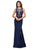 Dancing Queen Ornate Illusion Mesh Gown in Navy 9791 CCSALE M / Navy