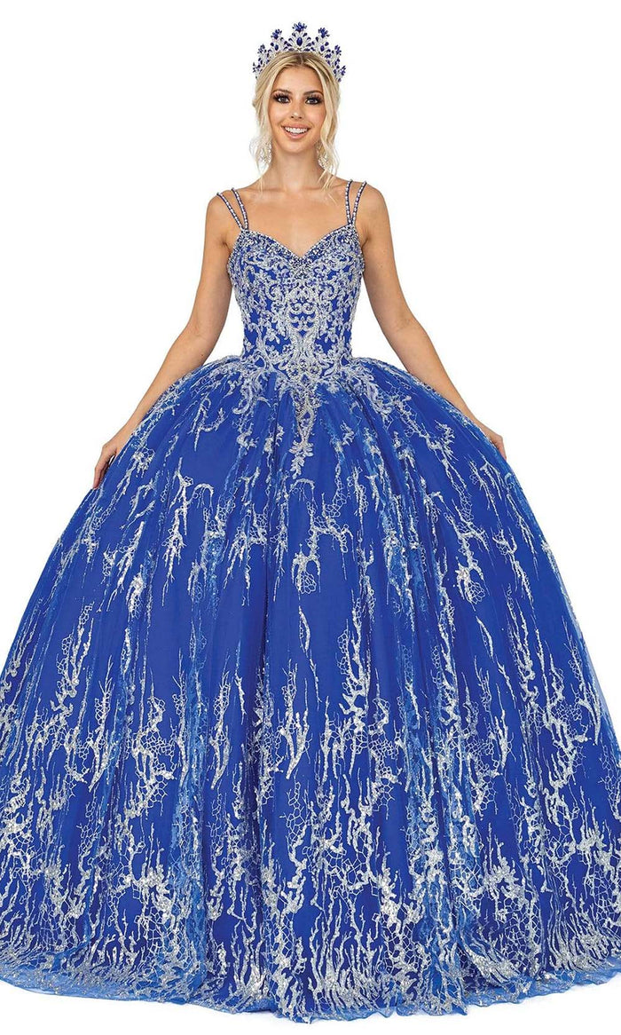 Dancing Queen - Sleeveless Lace-Up Back Tie Embellished Ballgown 1641 - 1 pc Royal Blue in Size XS Available CCSALE XS / Royal Blue