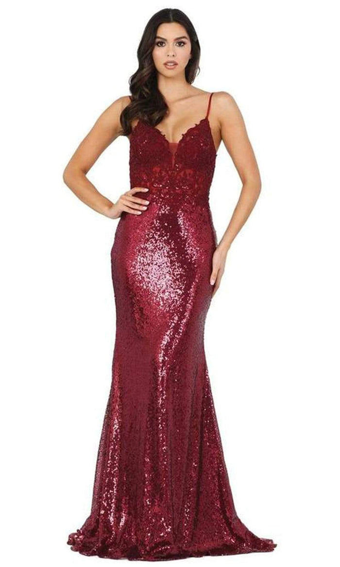 Dancing Queen - Spaghetti Straps Sequin Long Gown 4066 - 1 pc Burgundy In Size L Available CCSALE L / Burgundy