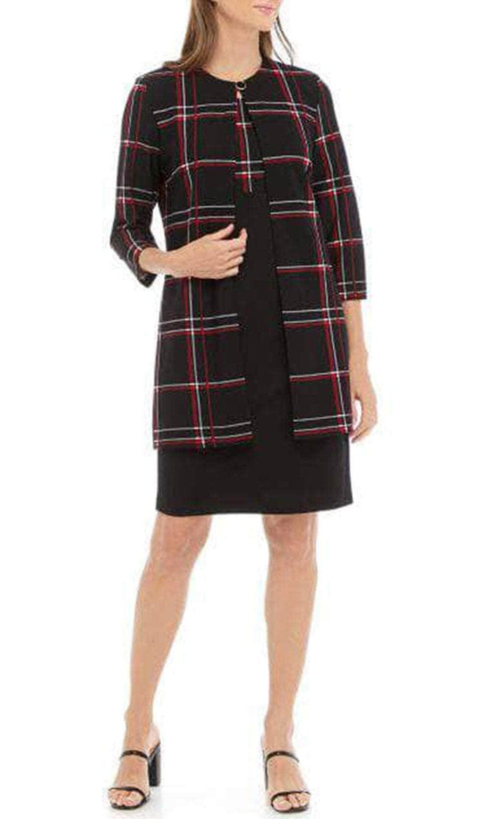 Danny & Nicole 27062M - Scoop Plaid Print Formal Dress Casual Dresses 8 / Black Citrine