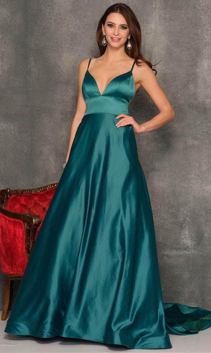 Dave & Johnny 10719 - V-Neck Buttons Back A-Line Prom Dress Special Occasion Dress 00 / Emerald