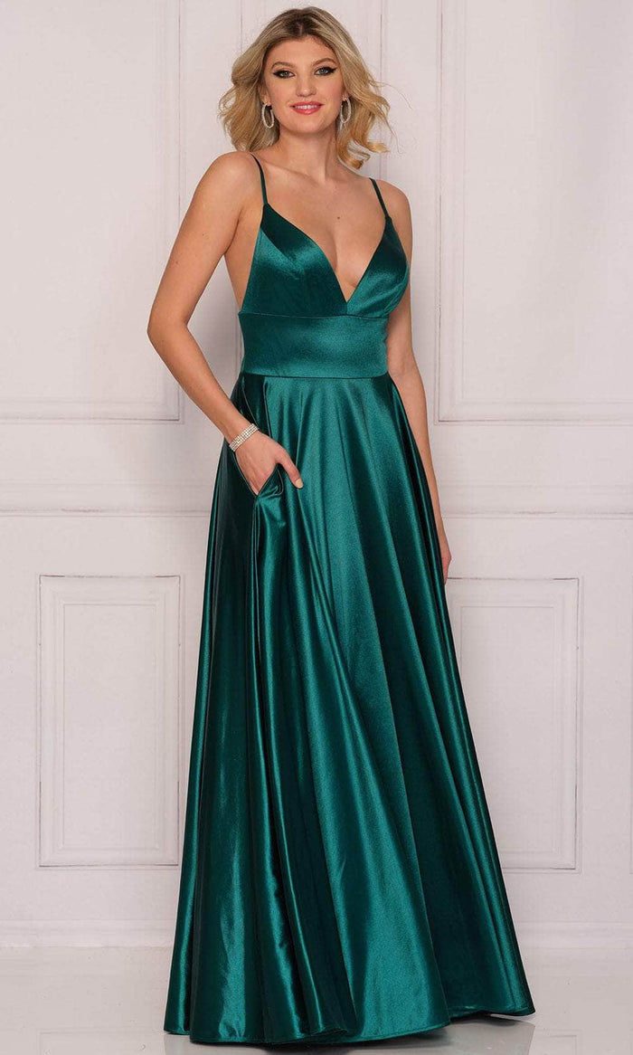 Dave & Johnny A8994 - Sleeveless Satin Gown With Pockets Prom Dresses 00 / Emerald