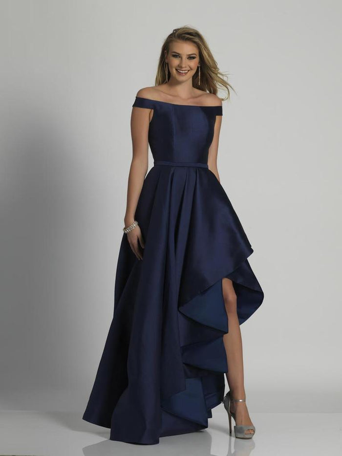 Dave & Johnny - Off-Shoulder High Low Gown A6218 CCSALE 6 / Navy Blue