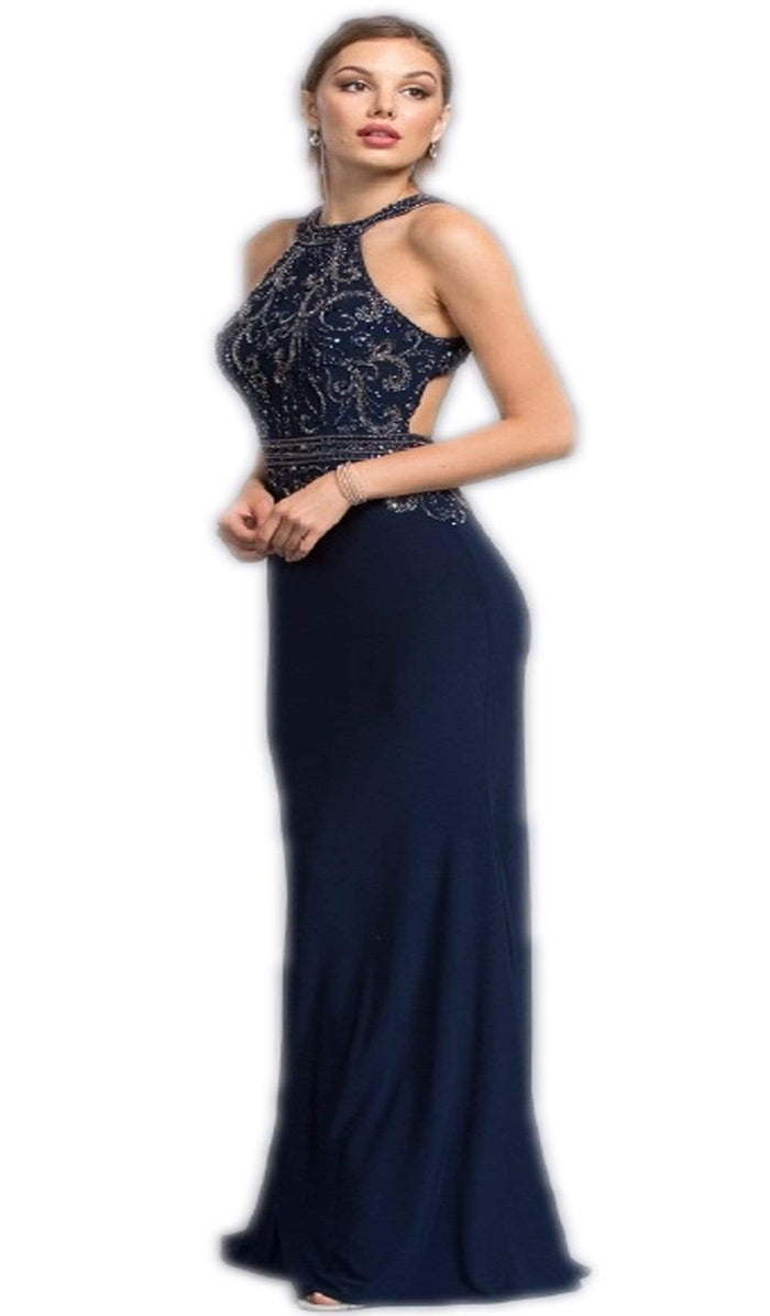 Dazzling Halter Neck Sheath Prom Dress Prom Dresses XXS / Navy