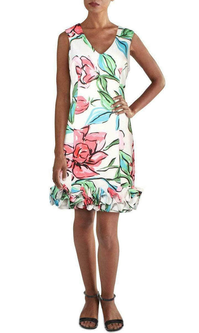 Donna Ricco DR51287 - Sleeveless Ruffled Hem Floral Short Dress Special Occasion Dress 2 / Ivory Multi