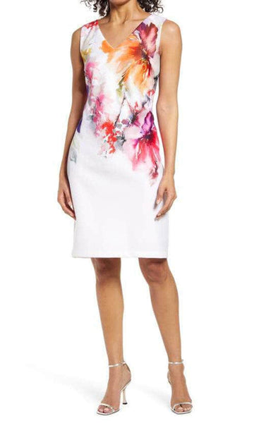 DONNA RICCO Floral Sleeveless A-line hotsell Dress In Ivory/ Blue