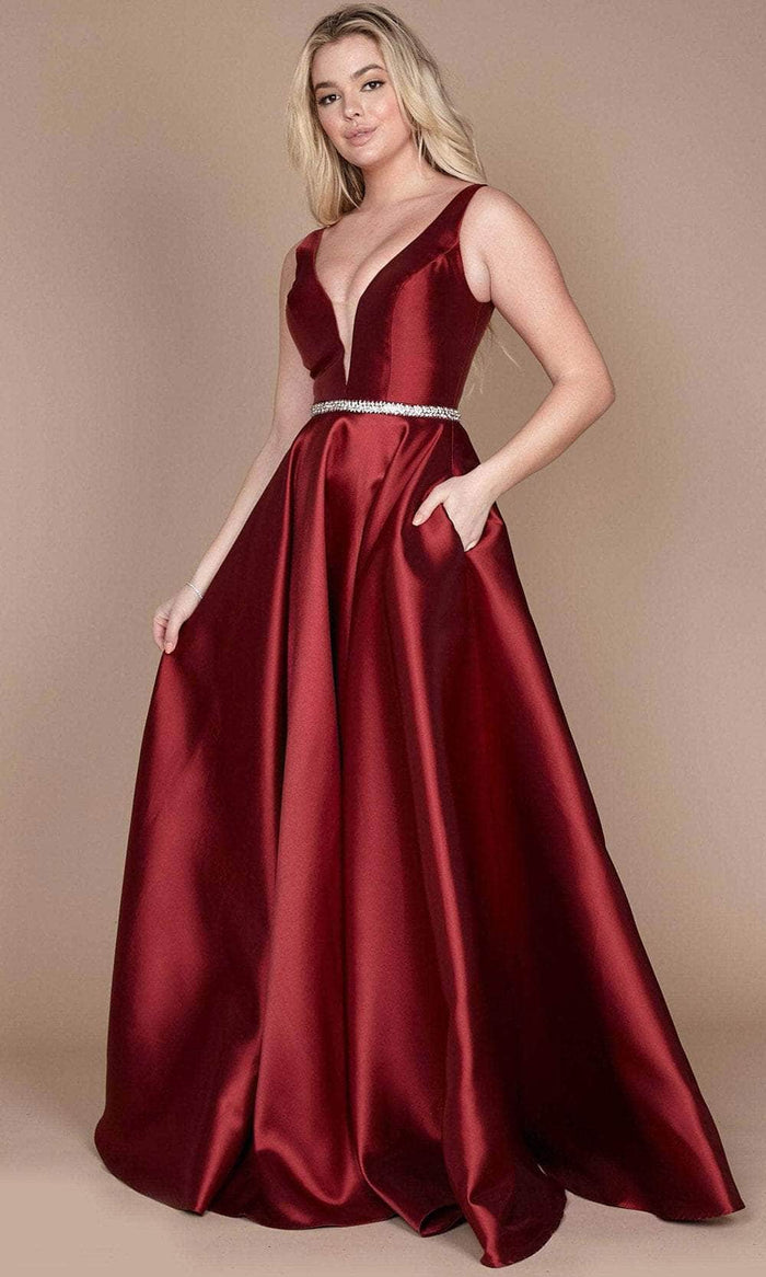 Dylan & Davids DD1830 - Plunging V-Neck Satin Ballgown Special Occasion Dress 6 / Burgundy