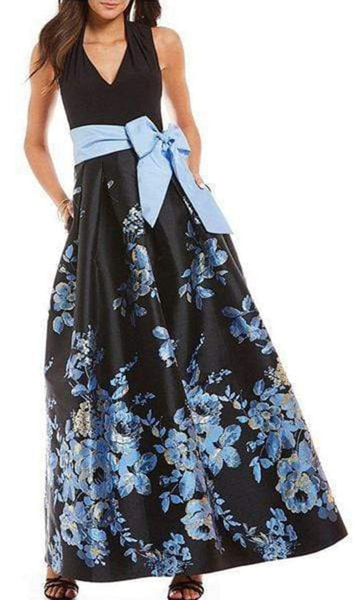 Eliza J Evening - V-Neck Sleeveless Floral Evening Dress EJ8M8380 - 1 pc Black Blue In Size 10 Available CCSALE 10 / Black Blue