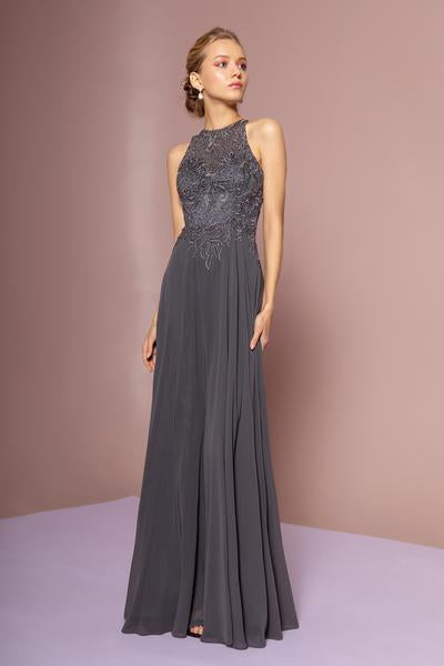 Elizabeth K - Floral Embroidered A-Line Dress GL2680 - 1 pc Charcoal In Size S Available CCSALE S / Charcoal