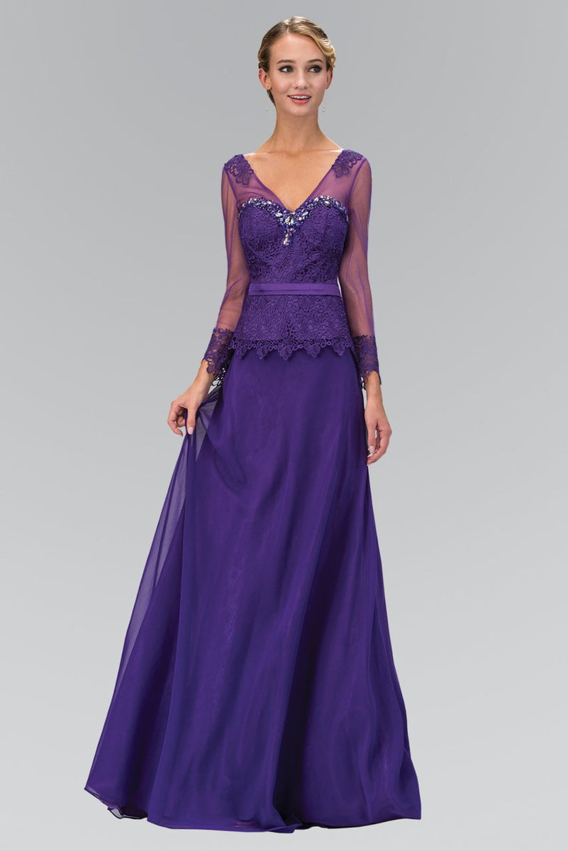 Elizabeth K - GL1097 Quarter Sleeve Applique Chiffon Gown – Couture Candy