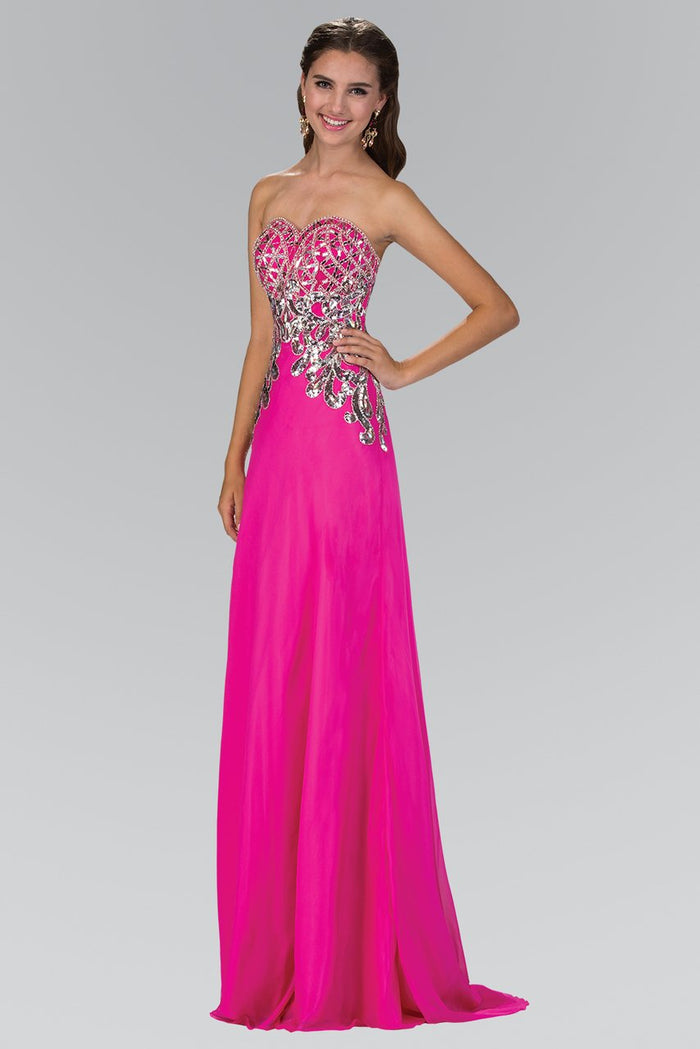 Elizabeth K - GL1148 Bead Embellished Sweetheart A-Line Dress Special Occasion Dress XS / Fuchsia