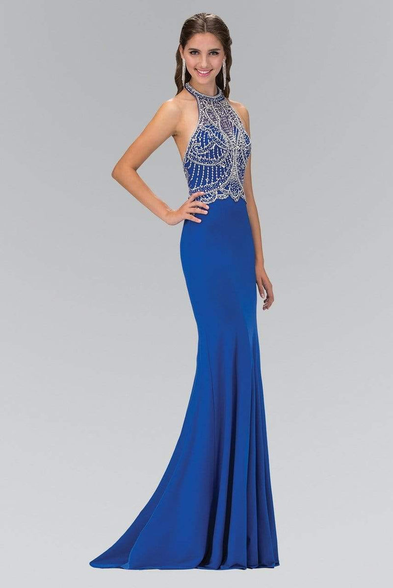 Elizabeth K - GL1301 Bead Embellished Halter Neck Trumpet Gown ...