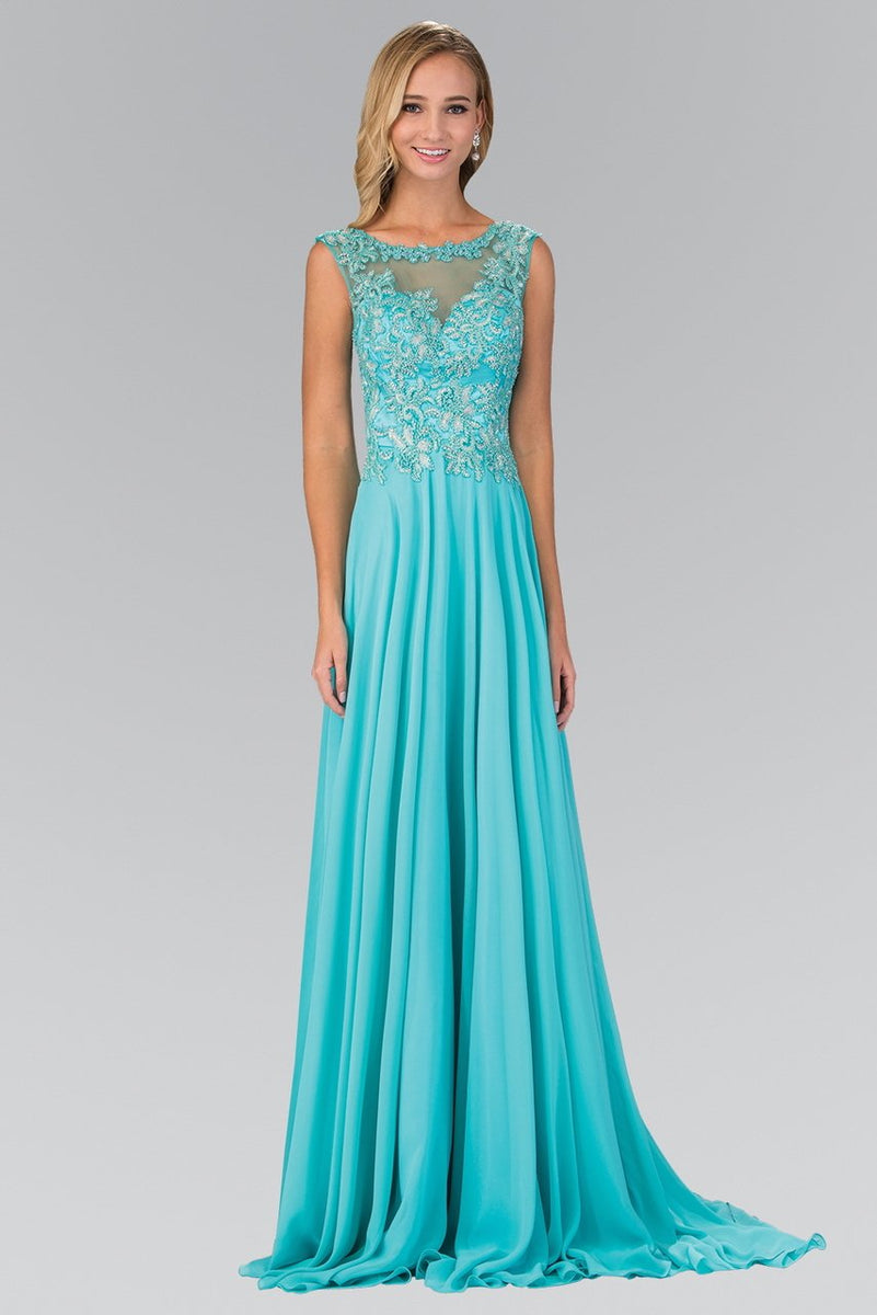 Elizabeth K - GL1410 Beaded Bateau Neck A-Line Gown – Couture Candy