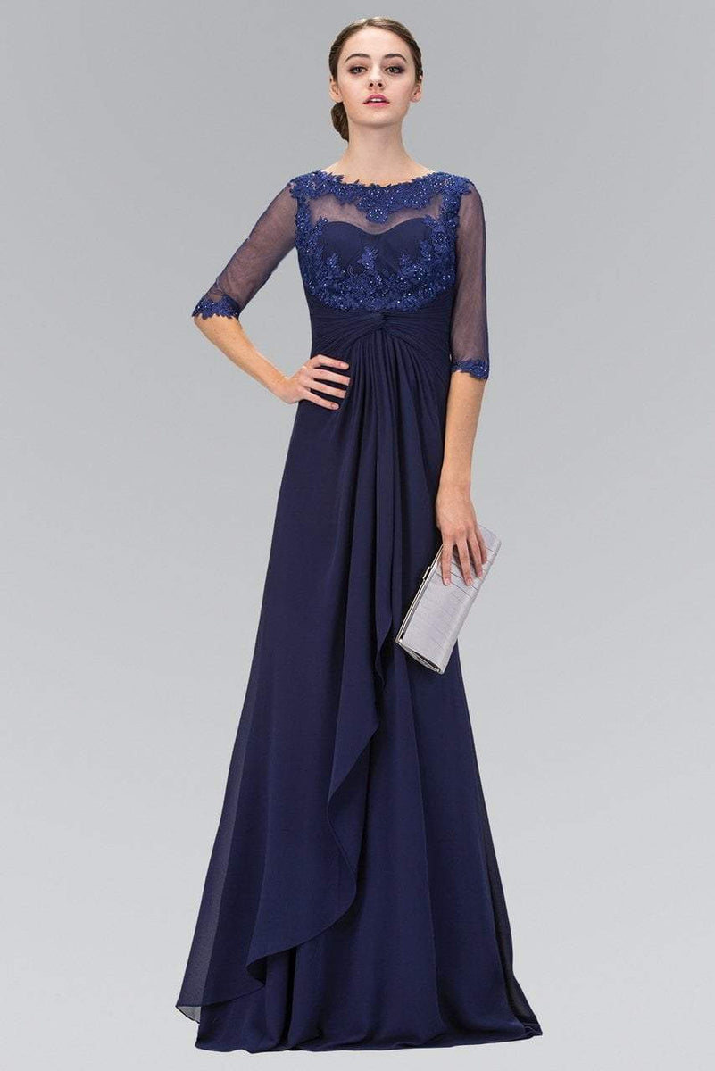 Elizabeth K - GL1424 Sheer Sleeves and Back Chiffon A-line Gown ...
