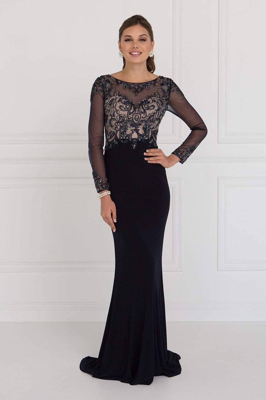 Elizabeth K - GL1506 Sheer Long Sleeves Sequined Evening Dress ...