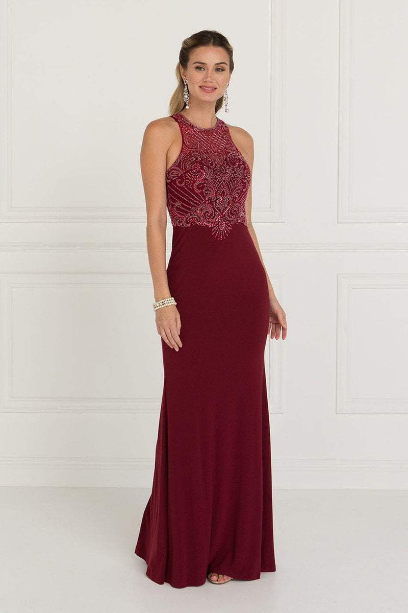 Elizabeth K - GL1507 Illusion Tonal Beaded Jersey Sheath Gown – Couture ...