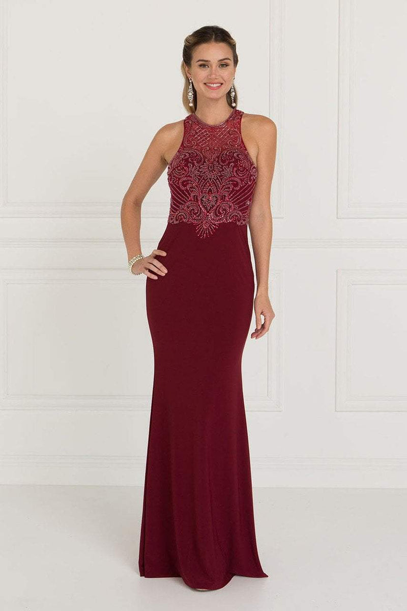 Elizabeth K - GL1507 Illusion Tonal Beaded Jersey Sheath Gown – Couture ...