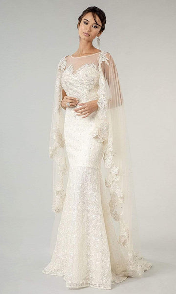Elizabeth K - GL1918 Lace Embroidered Sheath Bridal Gown with Cape ...