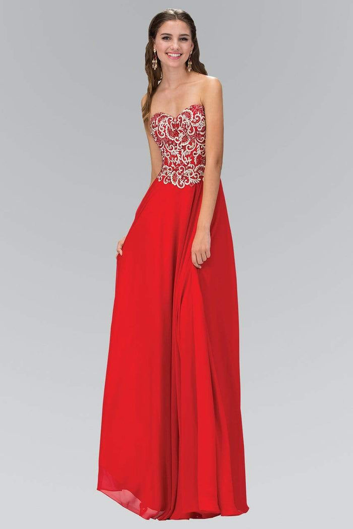 Elizabeth K - GL2018 Strapless Embroidered Chiffon Gown Prom Dresses XS / Red